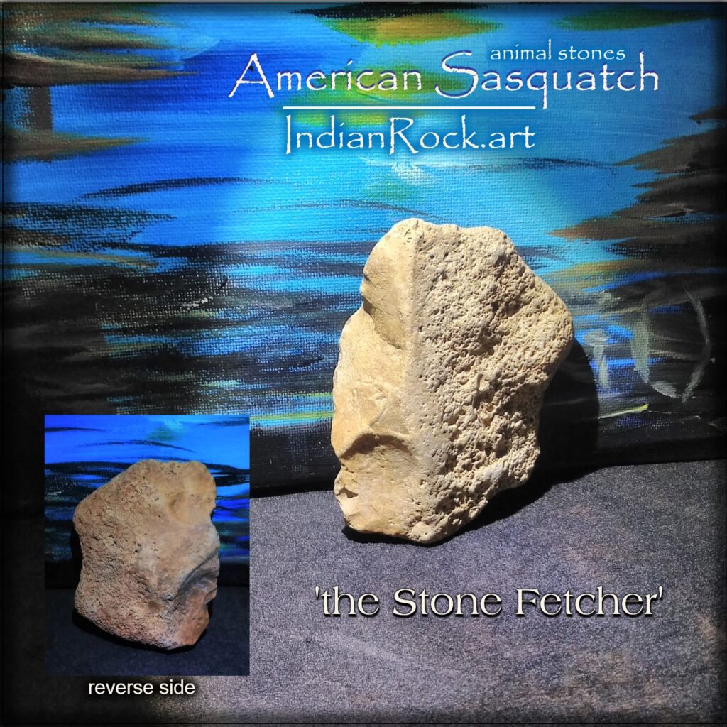 IndianRock.art - carved effigy stone - sasquatch carrying a stone