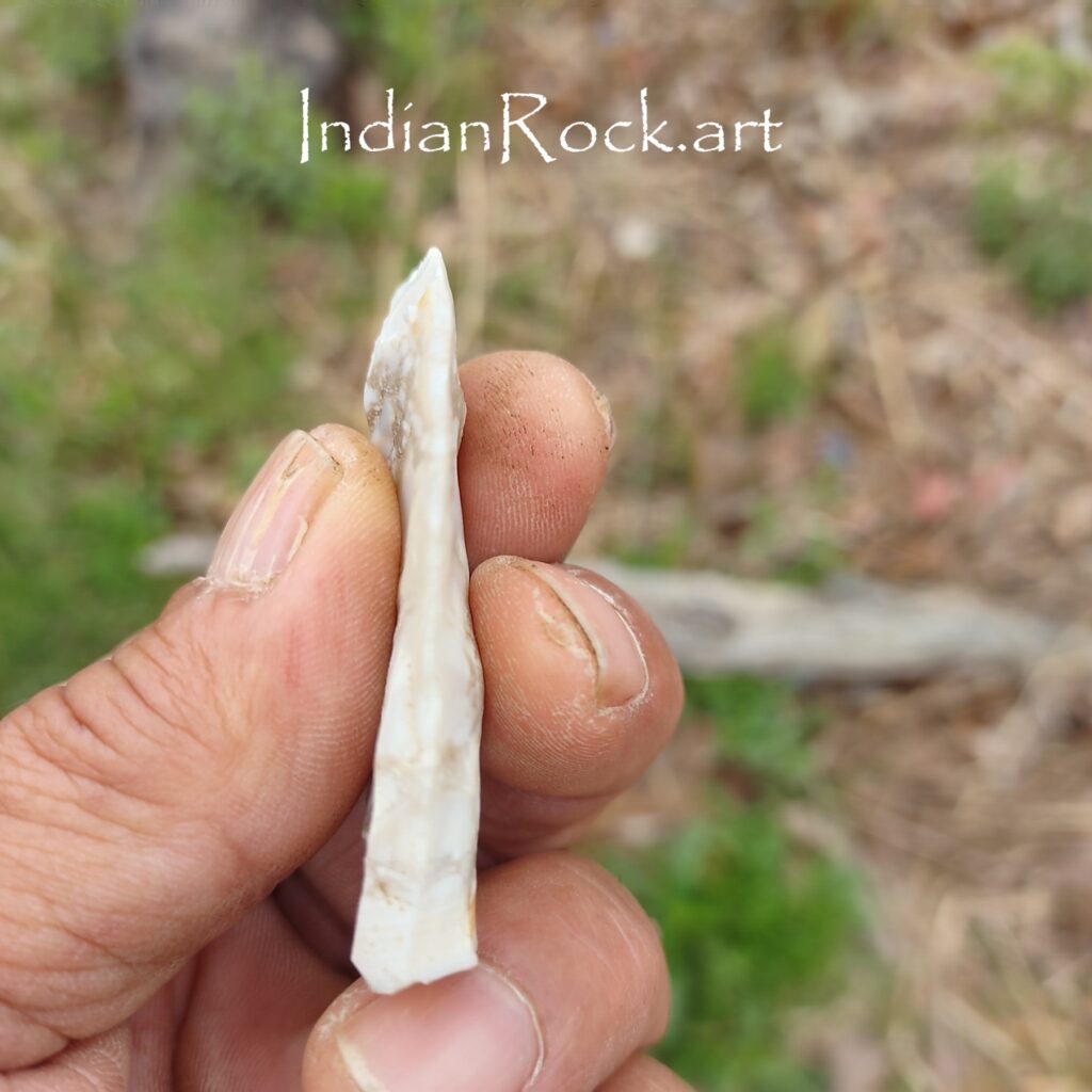 IndianRock.art translucent skull knife (edge)- random surface stone(rss), ultra-rare, translucent, knapped, flawless, medium grade, composition not identified