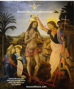 IndianRock.art - Leonardo da Vinci' 'Baptism of Christ' - The continuous line represents the geometry of the Brown Stone.