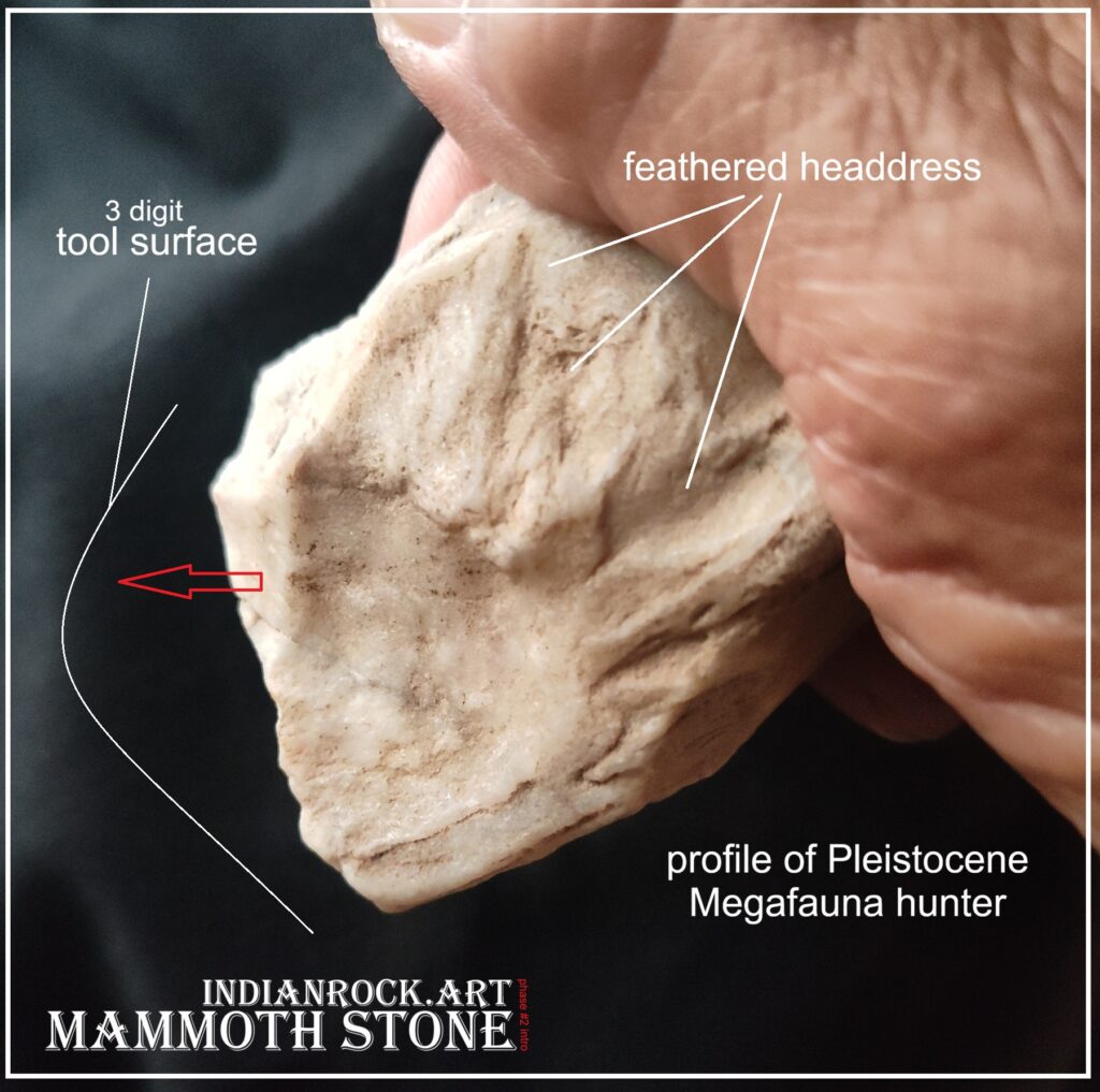 IndianRock.art Mammoth Stone - IndianRock.art authenticated, rss, cni, ultra rare, flawless, ultra-premium grade, multiple images of Pleistocene megafauna and human profile w/feathered headdress