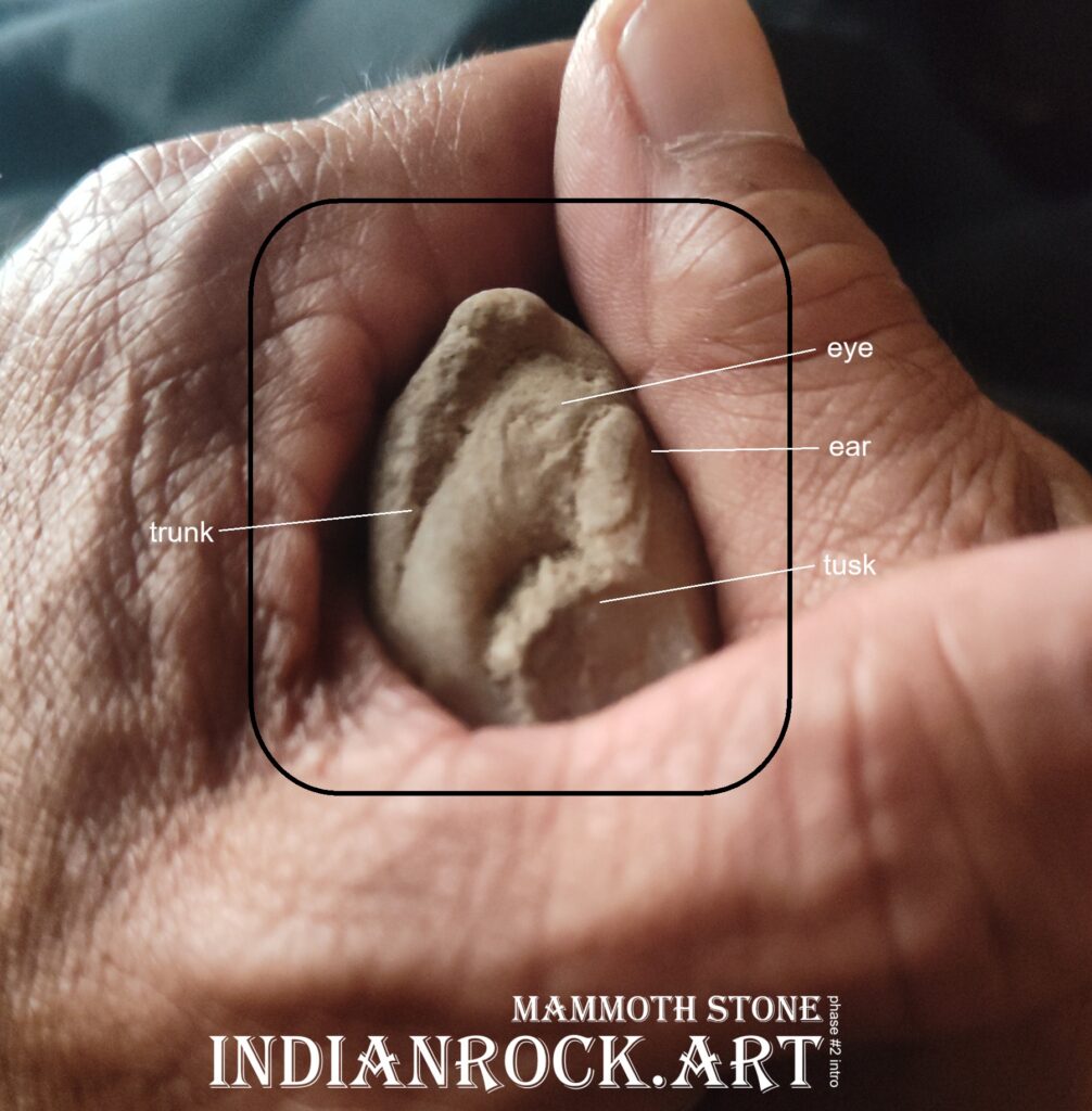 IndianRock.art Mammoth Stone - IndianRock.art authenticated, rss, cni, ultra rare, flawless, ultra-premium grade, multiple images of Pleistocene megafauna and human profile w/feathered headdress