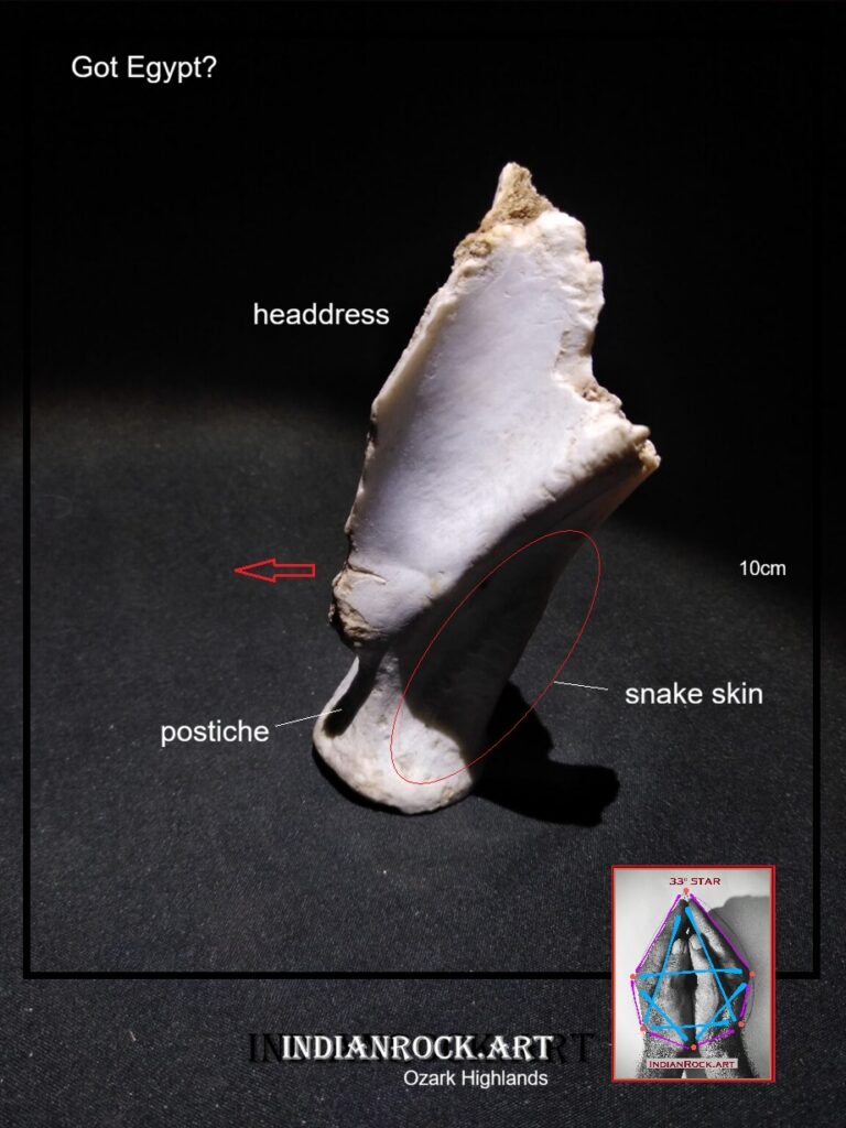IndianRock.art Bone Spoon - theorized as being an early kitchen utensil, possibly a spoon, extremely rare, priceless object, depiction of bust of Egyptian God