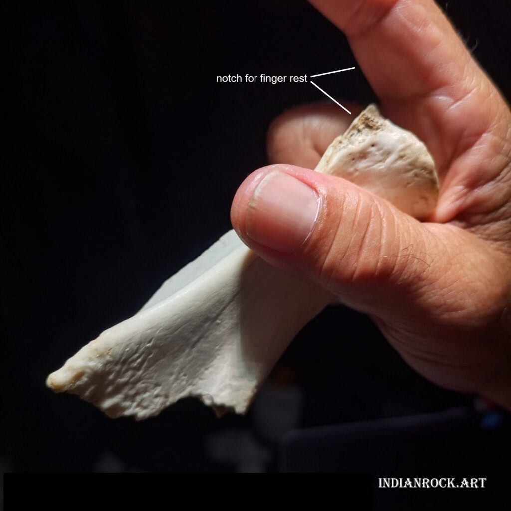 IndianRock.art Bone Spoon - theorized as being an early kitchen utensil, possibly a spoon, extremely rare, priceless object, depiction of bust of Egyptian God