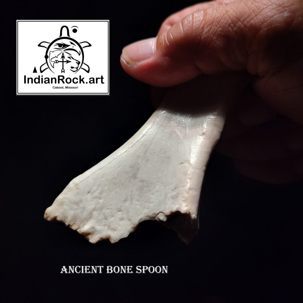IndianRock.art Bone Spoon - theorized as being an early kitchen utensil, possibly a spoon, extremely rare, priceless object, depiction of bust of Egyptian God